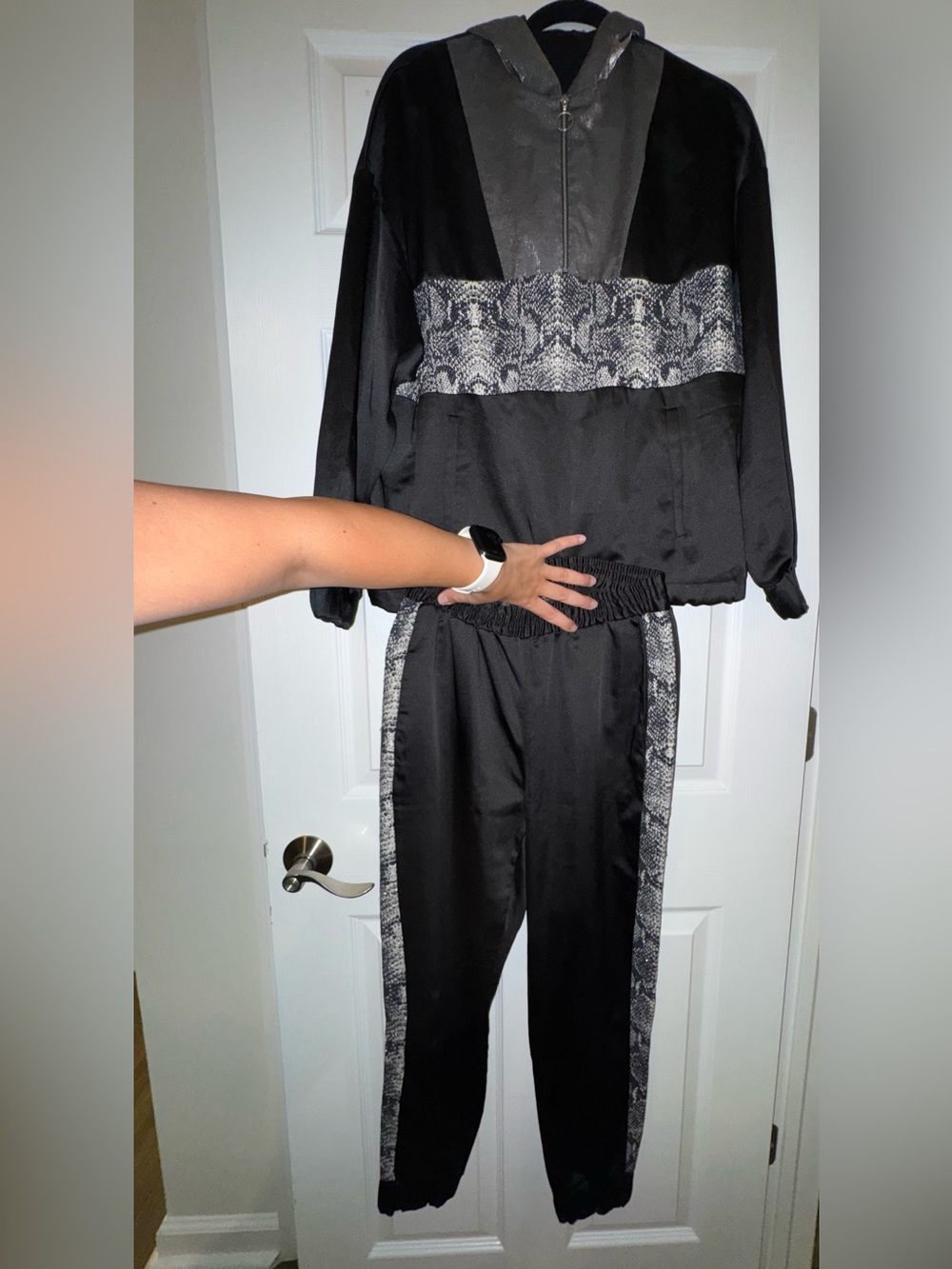 Zara Black Jogger Pants with Snake-Print Trim